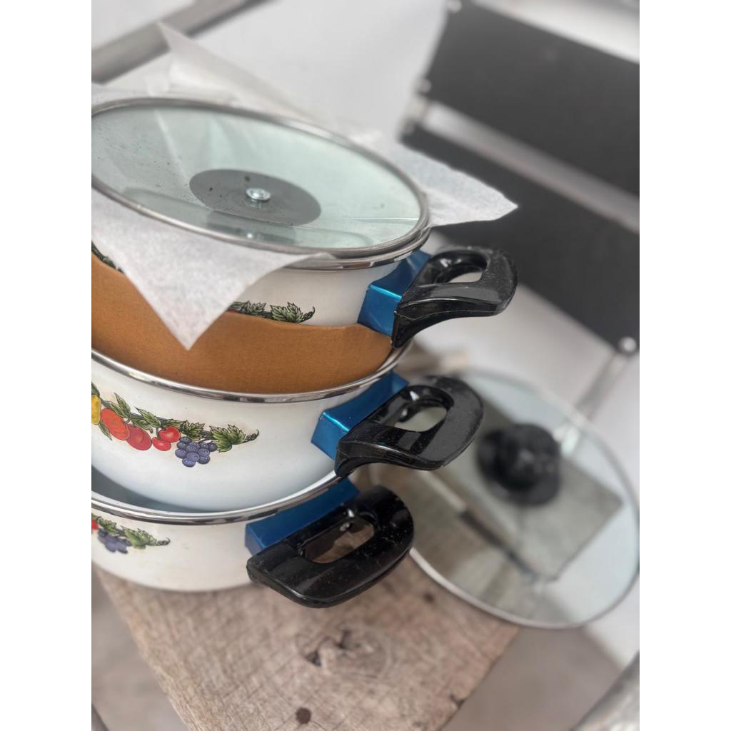 Panci set motif enamel bunga dus coklat