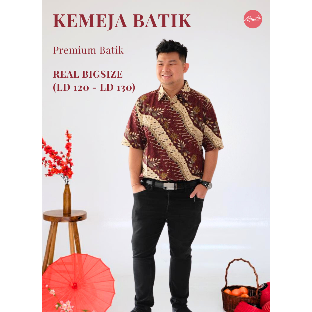ATRACTIV Kemeja Batik Jumbo Pria LD120 Kemeja Batik Bigsize BB100kg Katun Premium