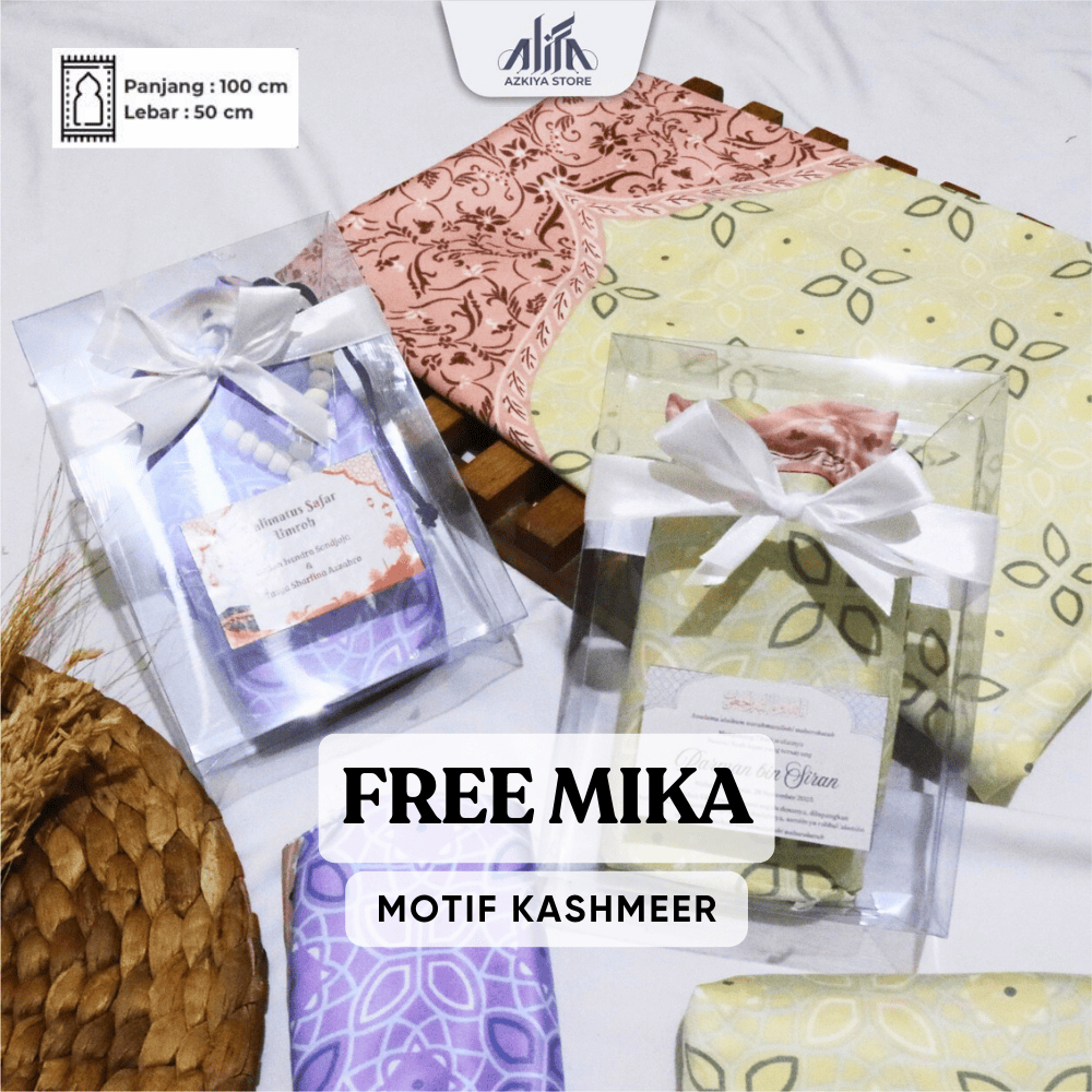Souvenir Sajadah Kashmeer + Mika + Pita + Kartu Ucapan, Sajadah Travelling Pouch, Souvenir Pernikaha