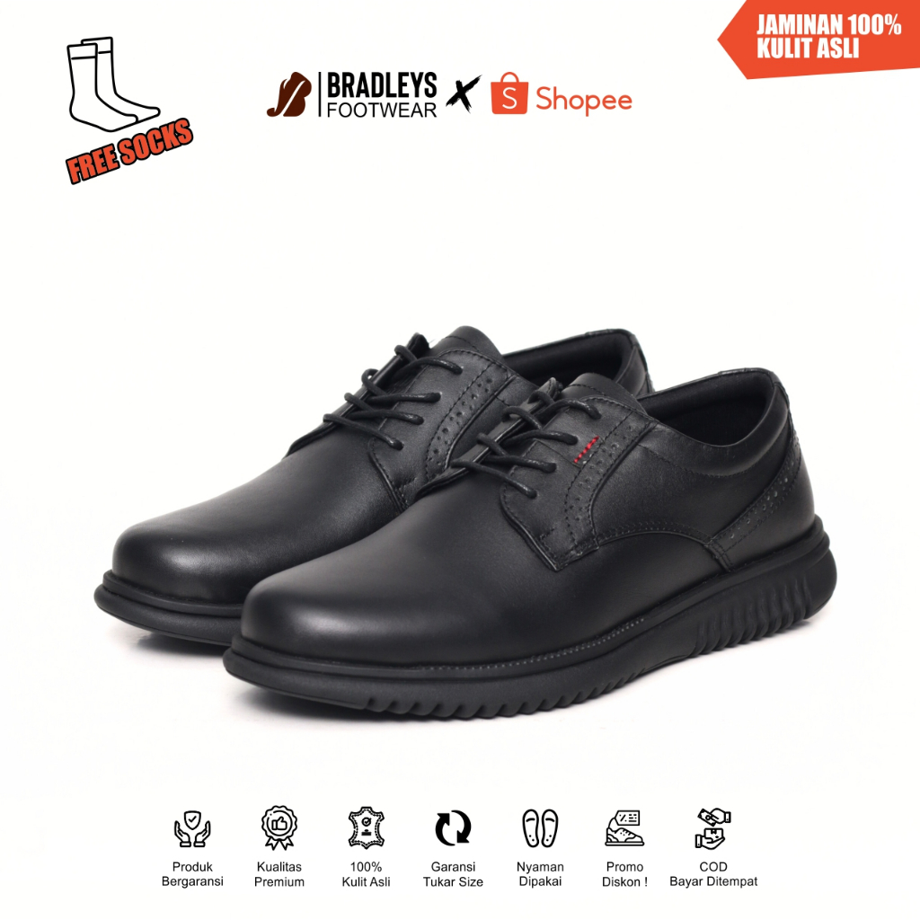 Bradleys Noku Black - Sepatu Kulit Casual Formal Pria