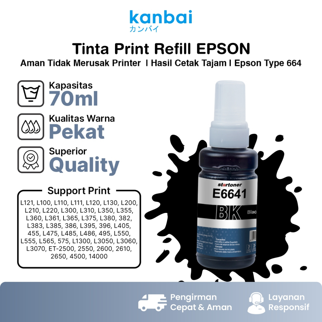 Tinta Printer Epson 664 70ml Hitam L120 / L360 / L310 / 455 / 4500 Startoner E664 Ink For Epson