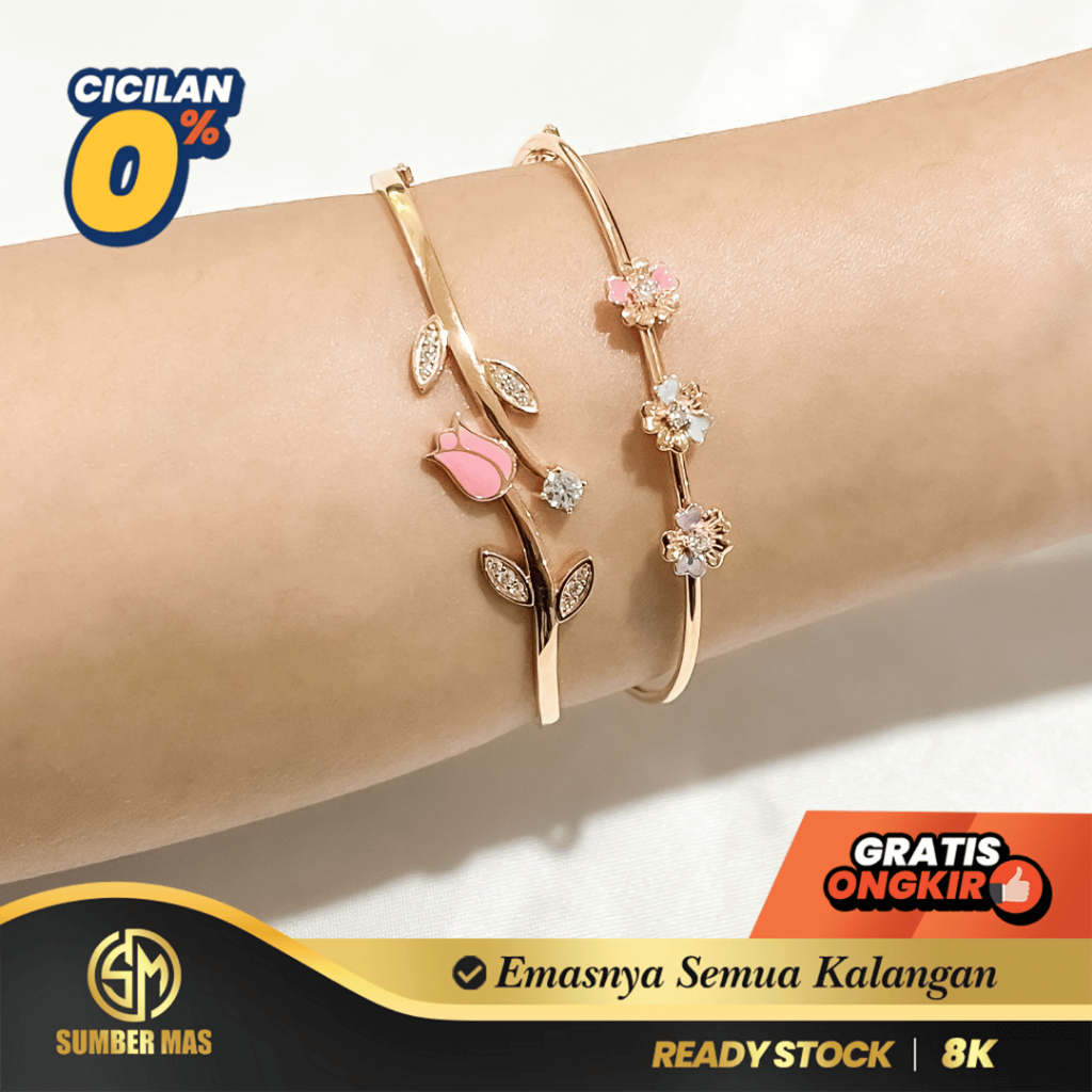GELANG KOLONG EMAS FLOWER ELEGANT FASHION 8K - SUMBER MAS