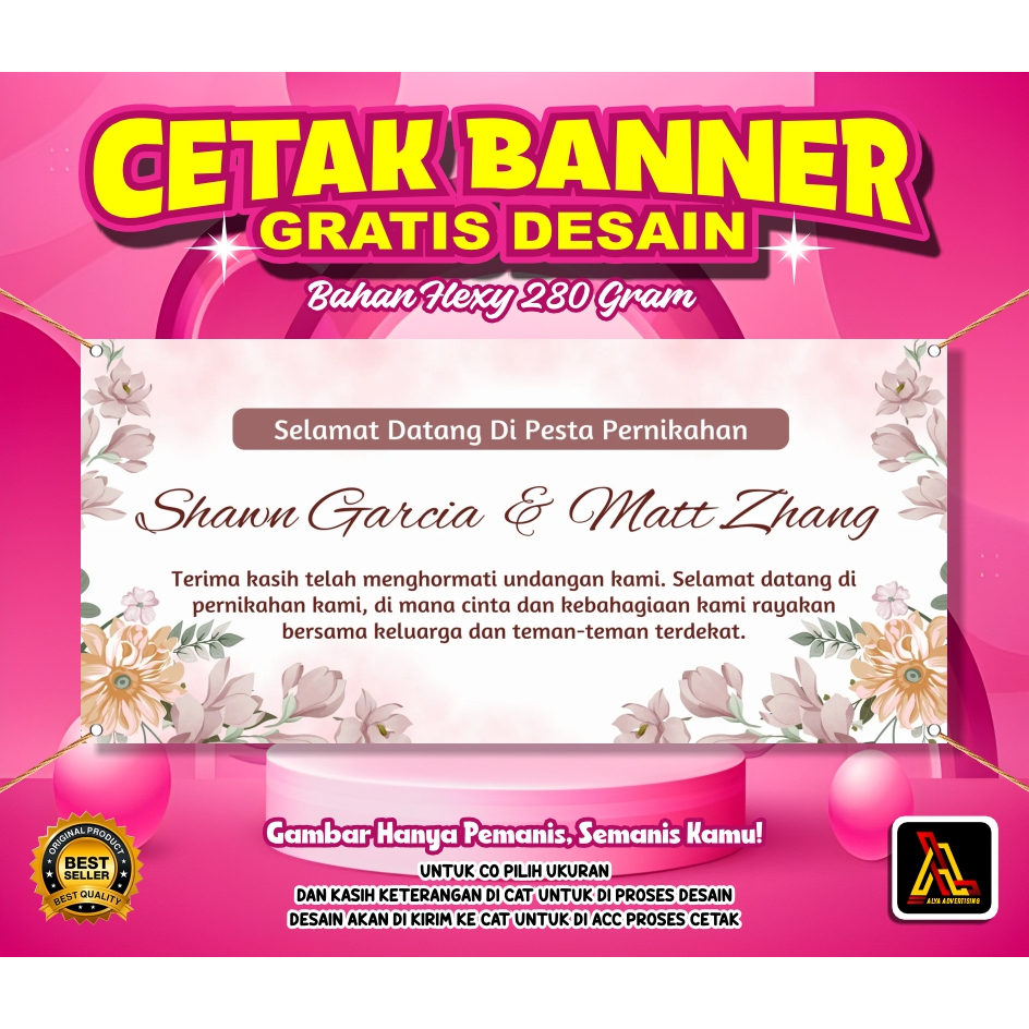CETAK SPANDUK PERNIKAHAN / BANNER WEDDING / CUSTOM FREE DESAIN / COD