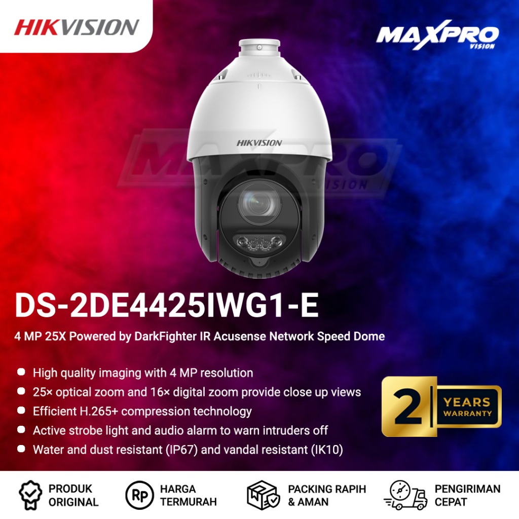 DS-2DE4425IWG1-E - IP CAMERA PTZ HIKVISION 4MP 25X DARKFIGHTER IR ACUSENSE SPEED DOME