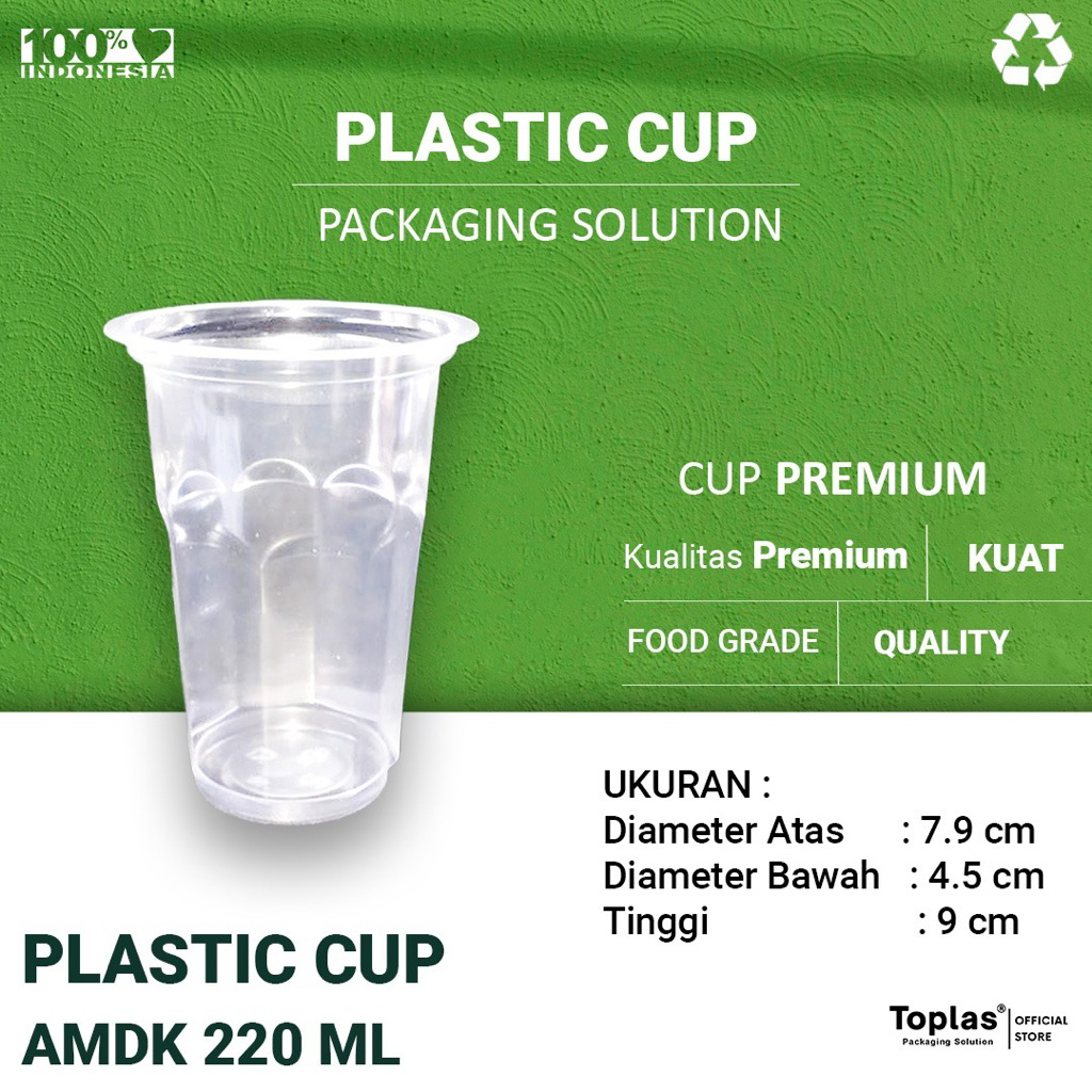 Cup AMDK FU AMDK 220 NATURAL (isi 50)/ Gelas Plastik AMDK / Cup Bening Plastik / Gelas Aqua bening