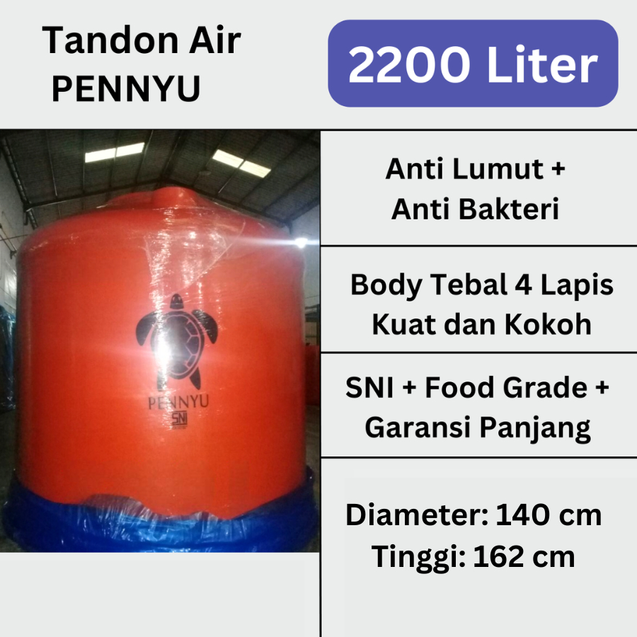 Tandon Tangki Toren Air Penyu 2000 Liter 2200 Liter Anti Lumut Kuat Lapisan Tebal Berkualitas