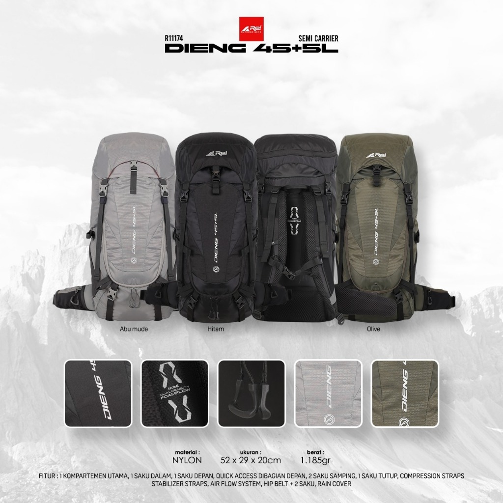 Tas Ransel Semi Carrier Dieng 45+5 Arei Outdoorgear