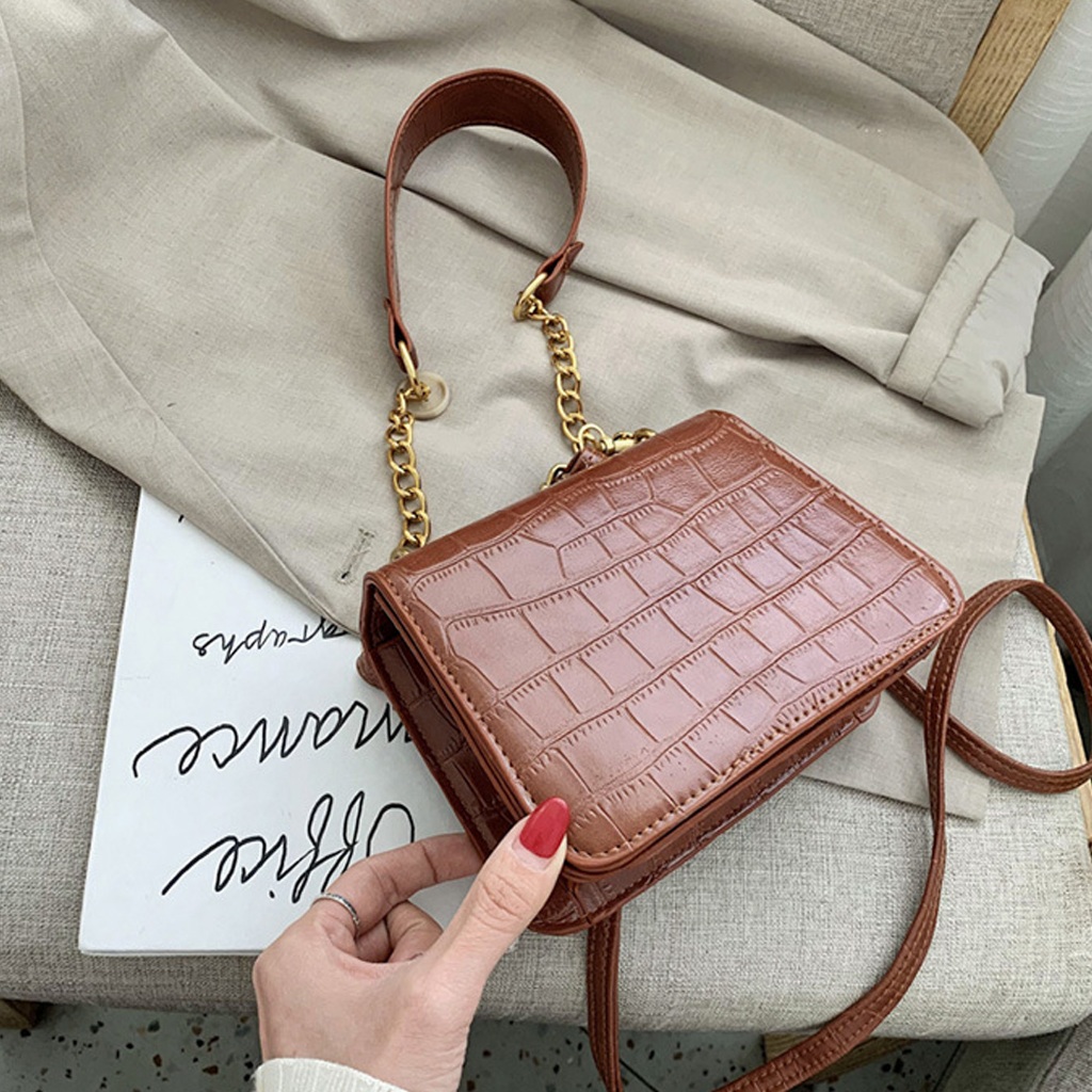 Tas wanita selempang rantai pendek dan panjang croco tebal LA10