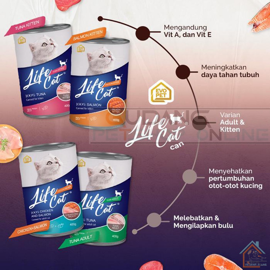 LIFE CAT KALENG Adult Kitten 400gr lifecat Baim Wong wet food makanan kucing kaleng basah GPO