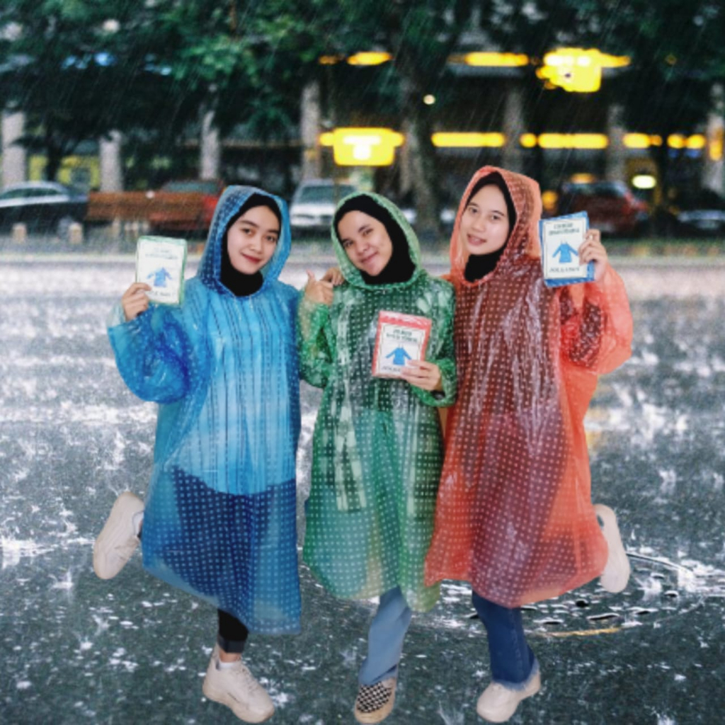 jas hujan plastik polkadot HDPE lengan panjang