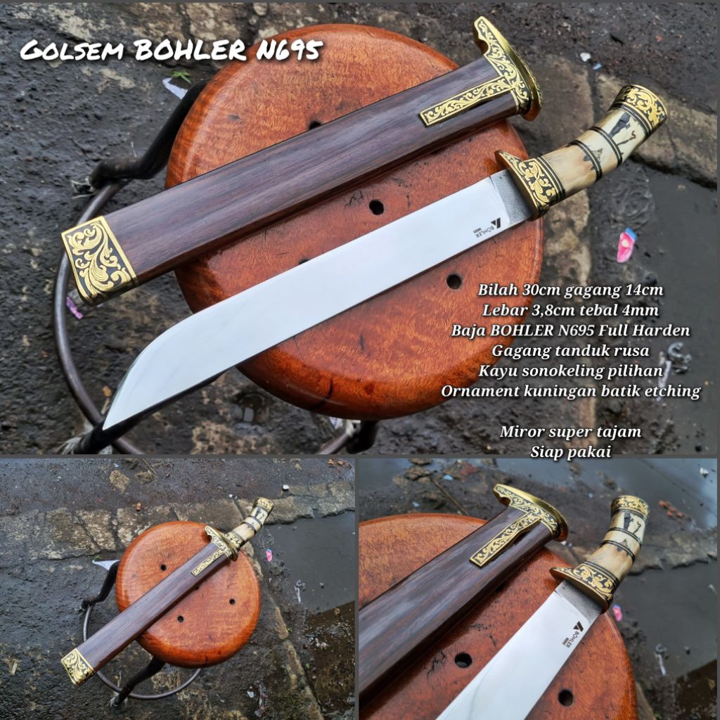 Bilah Sembelih Kualitas Tinggi 30cm Baja Import N695 - Handle Tanduk Rusa Original