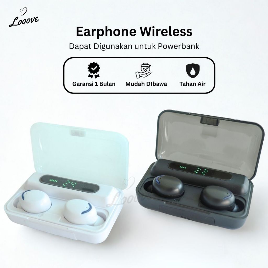 Earphone Headset Bluetooth Wireless Earbud Power Bank F9 TWS V5.1