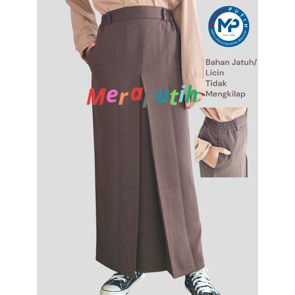 Seragam SMA Pramuka Rok Panjang Span Belah Depan Bahan Licin/Jatuh