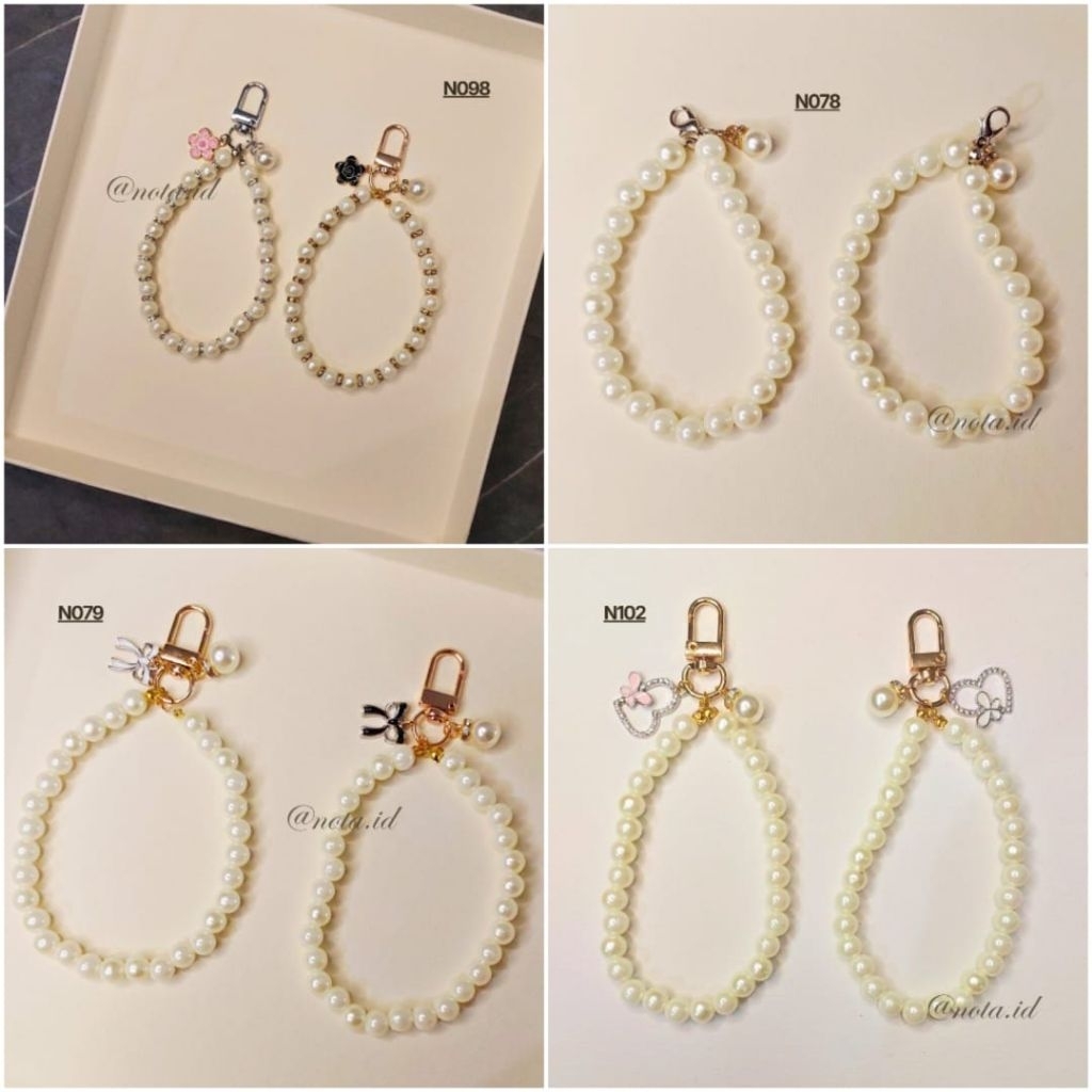 NŌTA - Gantungan Manik Handmade 2 / Beads Keychain Gantungan HP atau Tas Panjang Lucu Manik White Pe