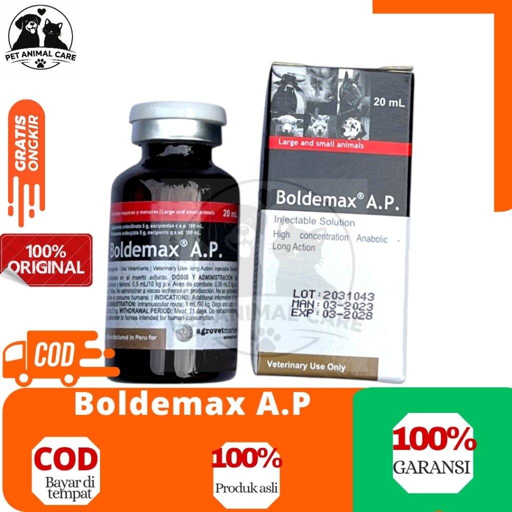 Boldemax AP 20 ml - Obat Penggemukan Sapi Kuda Kambing Kuda Anjing Kucing dan hewan Ternak