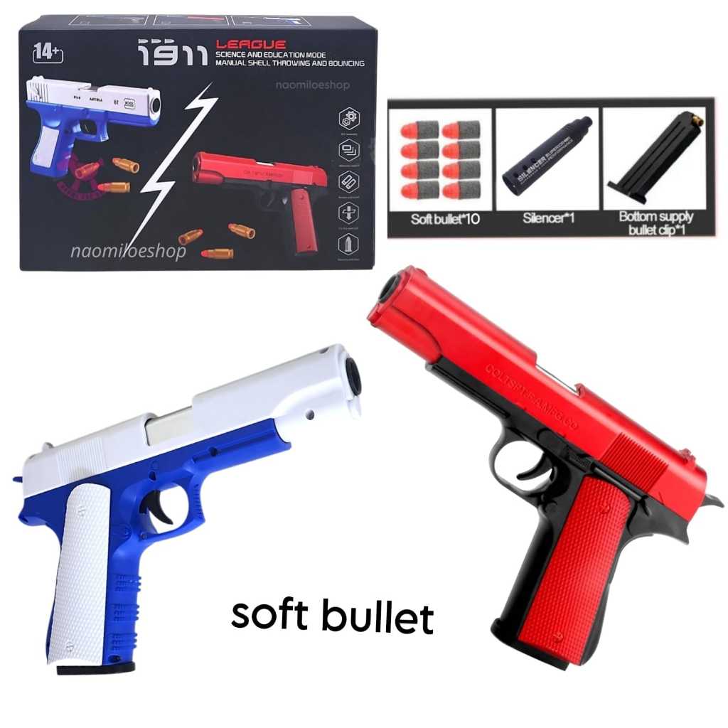 1911 flinstee gun mainan pistol anak Mainan tembakan anak mainan tembak warna warni