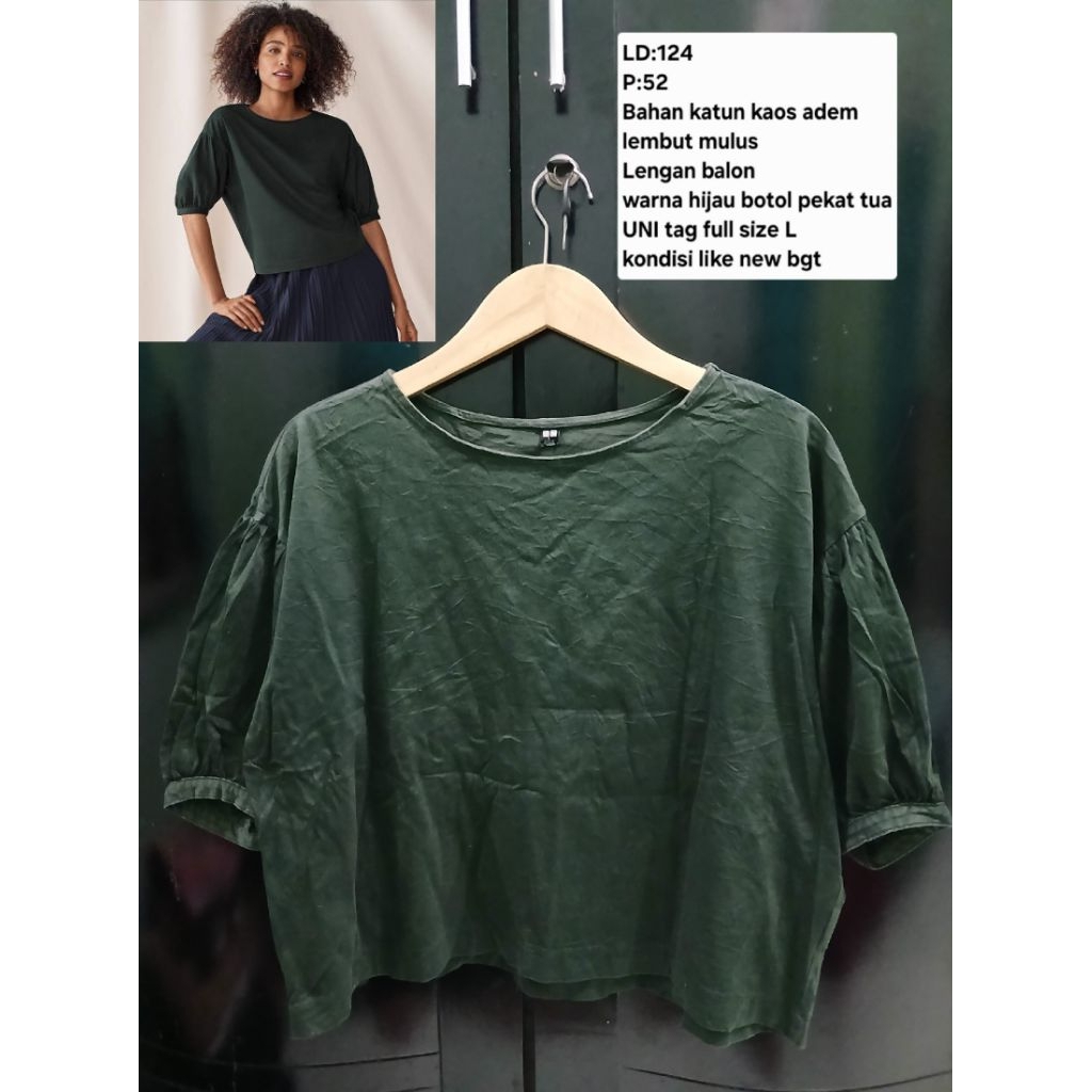 (COD)UNI Atasan blouse lengan balon wanita oversize warna hijau botol