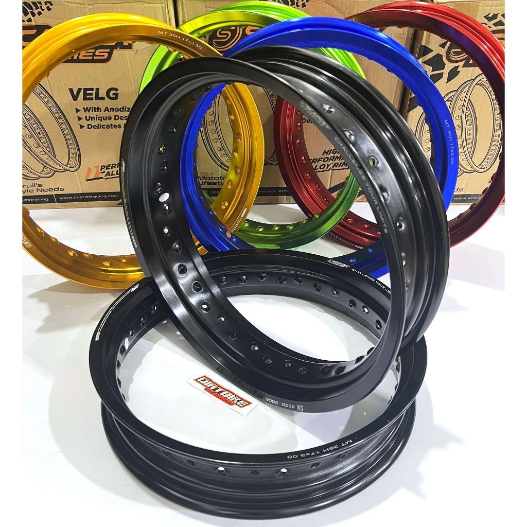 VELG SET DEPAN BELAKANG SCARLET 250 300 350 RING 17 Lubang 36H SUPERMOTO KLX CRF WR DT YZ KX KTM