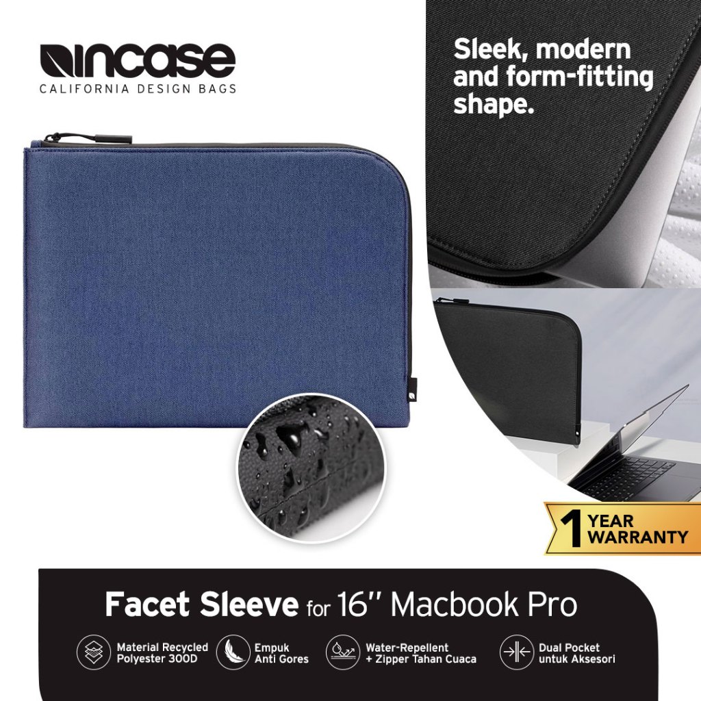 Incase Sleeve Macbook Pro 16 Inch - Facet With Recycled Twill Repelland Recycle - Blue (INMB100730-N