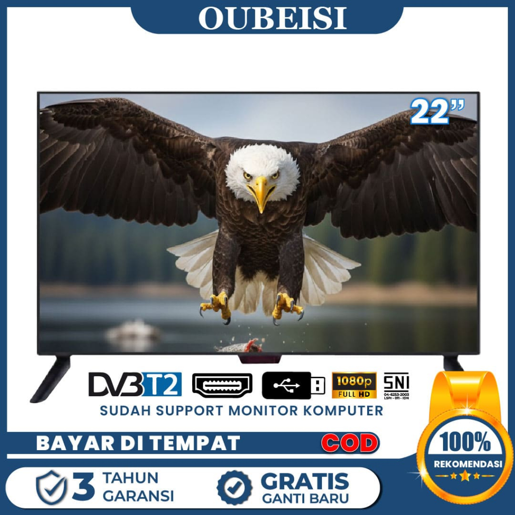 OUBEISI TV LED TV Digital 21/22 Inch Full HD TV LED Televisi Murah Penggantian tiga tahun