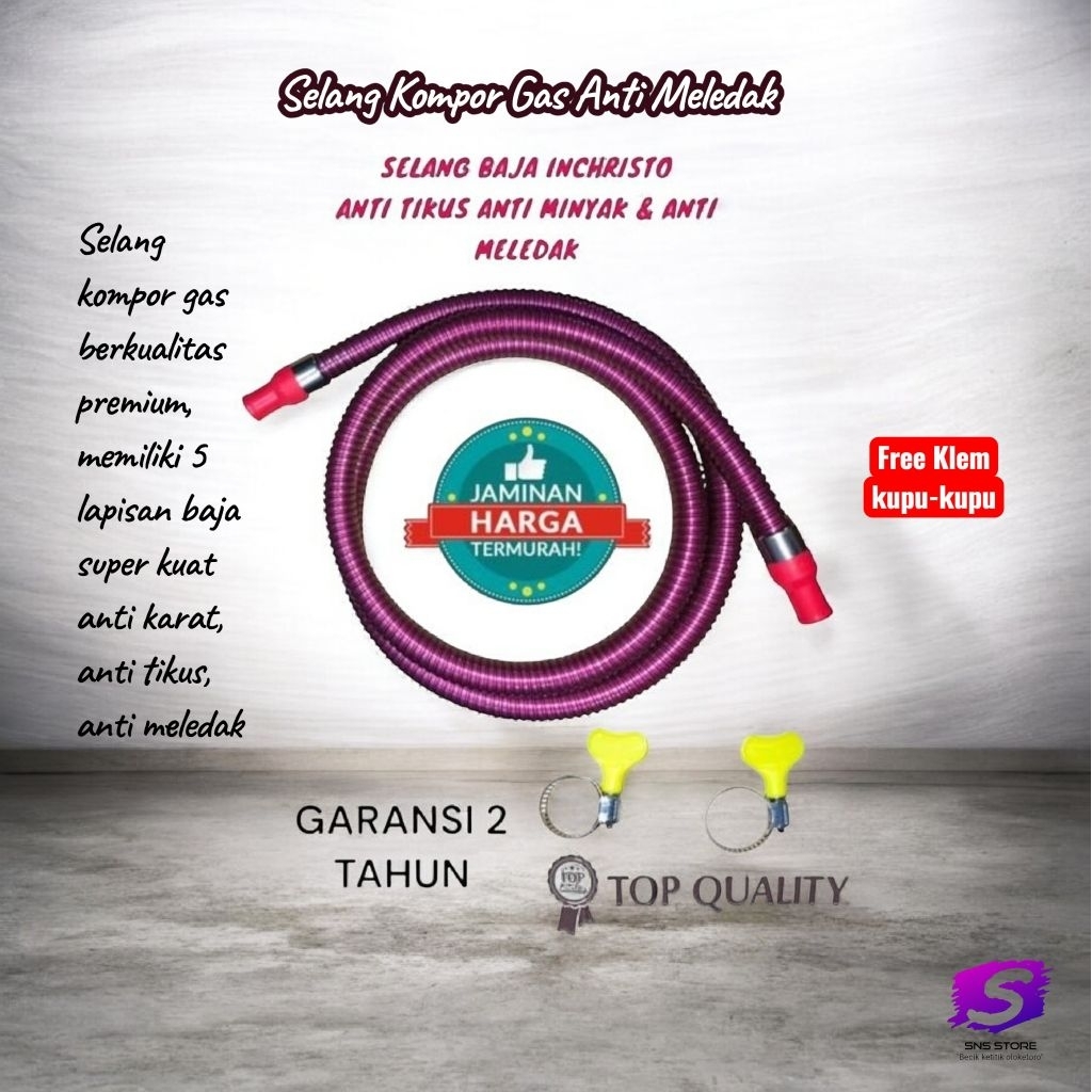 Selang kompor gas LPG|INCHRISTO Selang Baja Premium 5 Lapisan Kuat Tahan Karat Anti Minyak & Tikus S