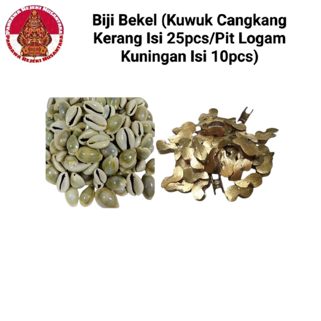 Biji Bekel (Kuwuk Cangkang Kerang Isi 25pcs/Pit Logam Kuningan Isi 10pcs)