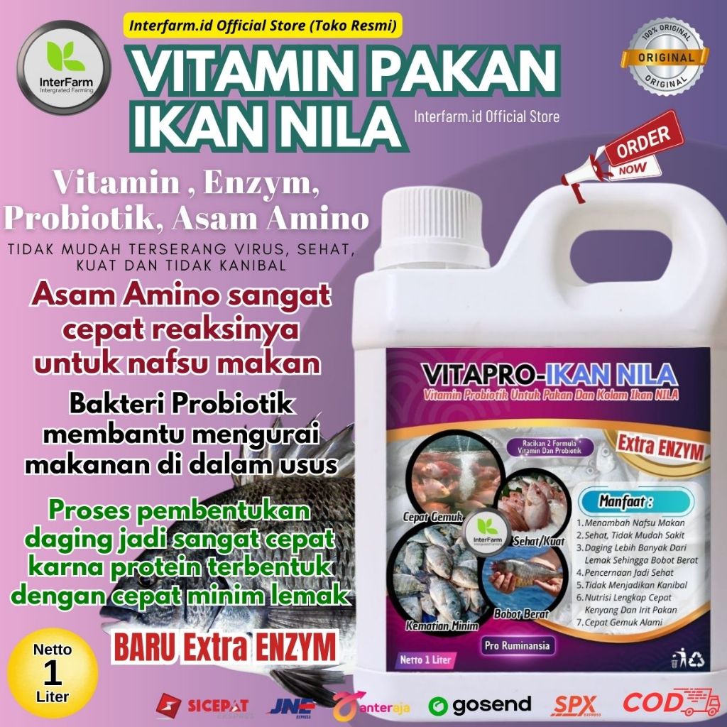 VIT+PRO IKAN NILA, VITAMIN Ikan nila agara cepat besar, Probiotik pemacu penggemuk ikan Nila 1 Liter
