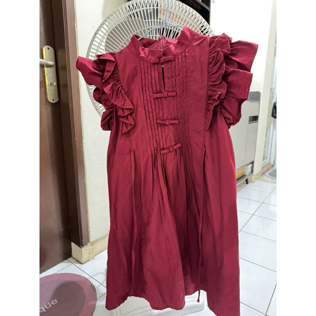 Dress Cheongsam Maroon Modern