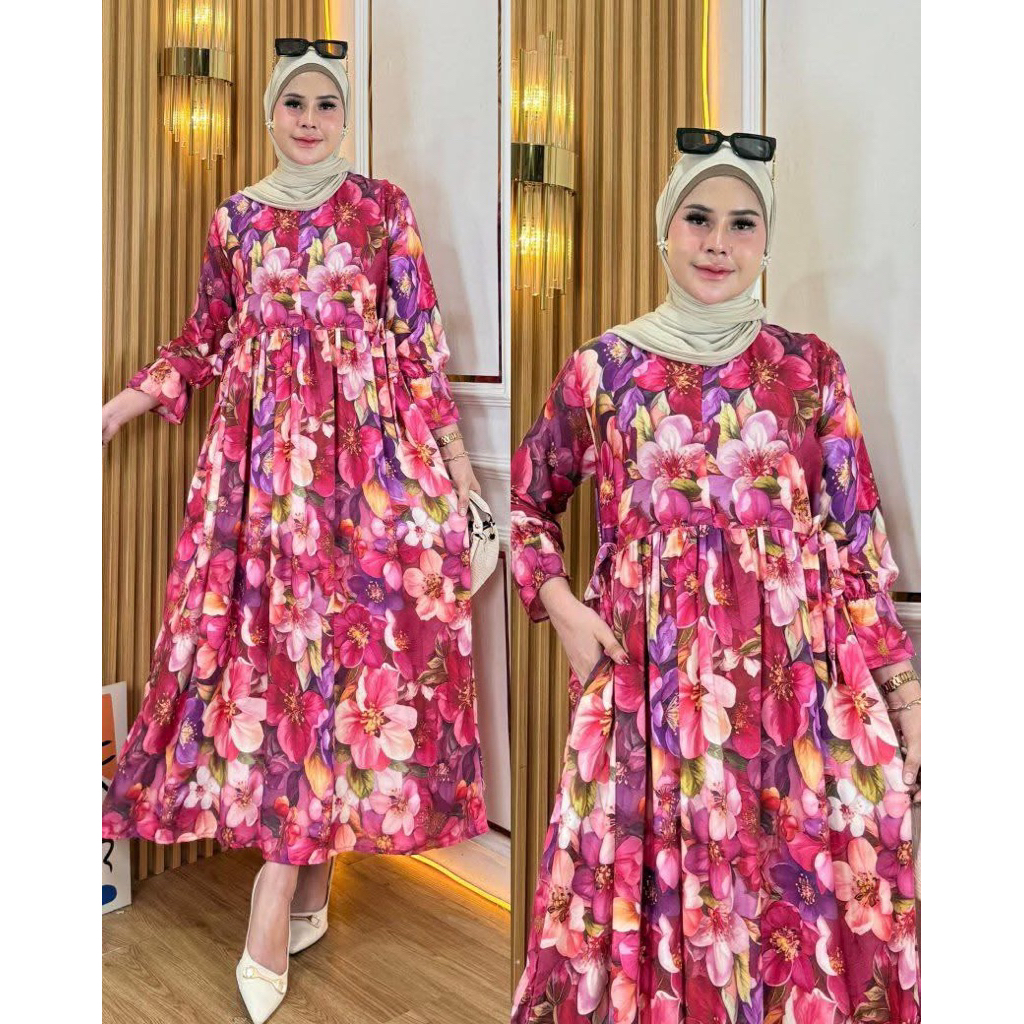 Daster Gamis Motif Bunga Viral Rayon Premium Quality Rempel Kekinian Busui Bumil