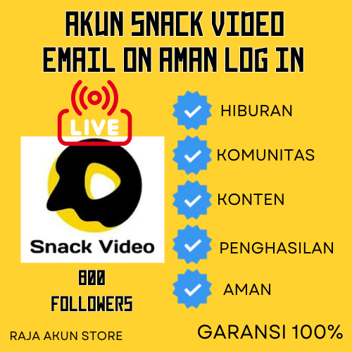 AKUN SNACK VIDEO 2FA AKTIF – FULL AKSES LOGIN – FOLLOWERS 800–1K+