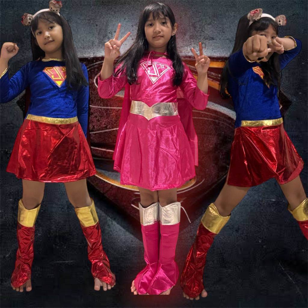 Kostum Cosplay Superman Supergirl Anak Perempuan