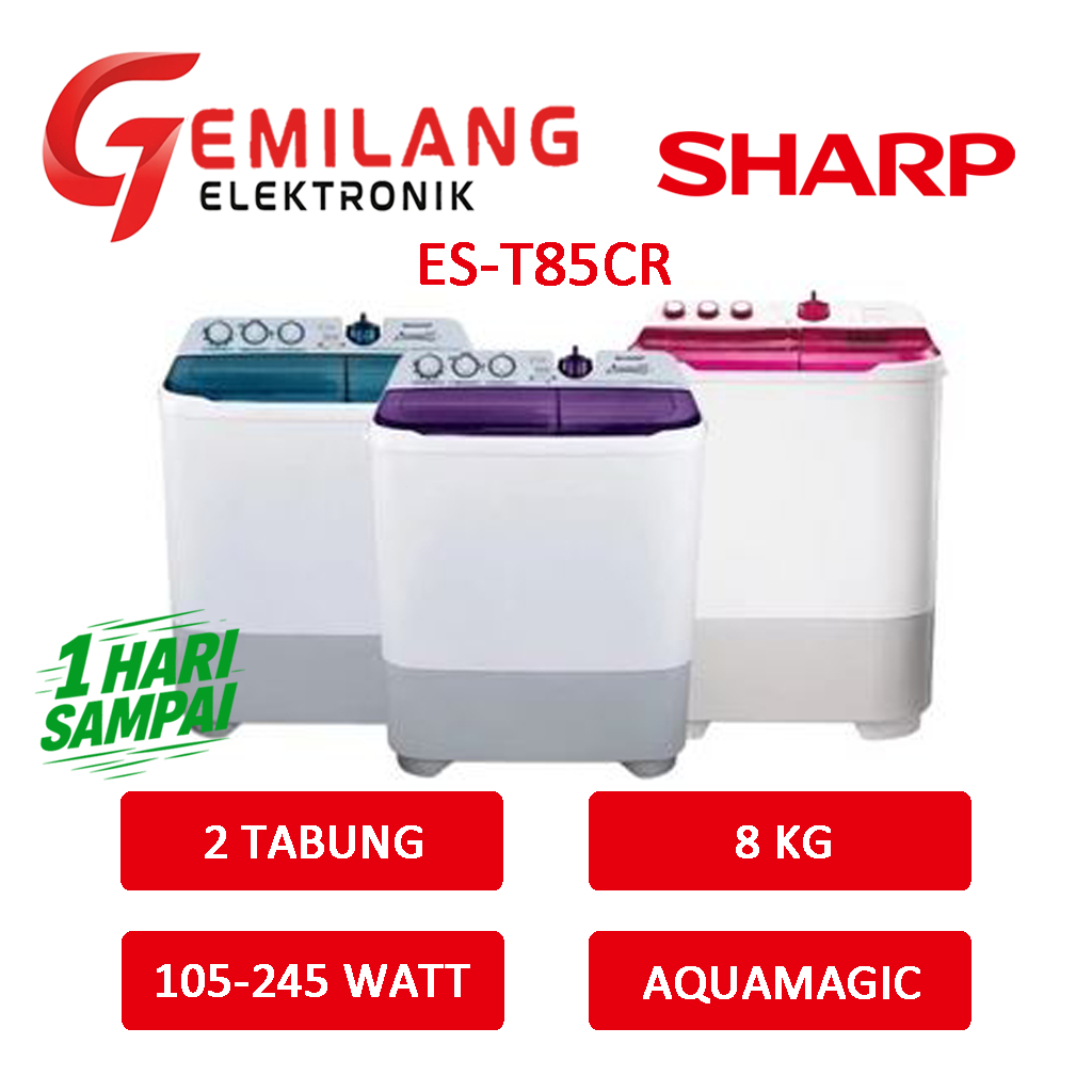 MESIN CUCI SHARP ES-T85CR MESIN CUCI 2 TABUNG 8 KG JUMBO AQUAMAGIC
