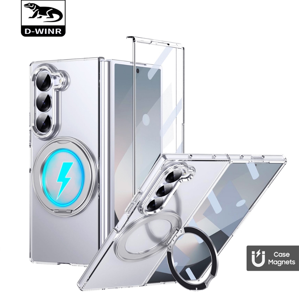 DWINR Case HP Lipat Kaca + Pelindung Lensa Bracket Cincin 360 untuk Samsung Galaxy Z Fold 7 Casing M