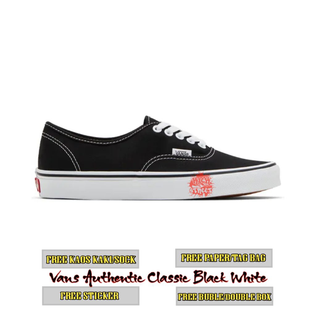 Sepatu Casual Pria Wanita Vans Authentic Classic Black White 100% Original BNIB ( BRAND NEW IN BOX )