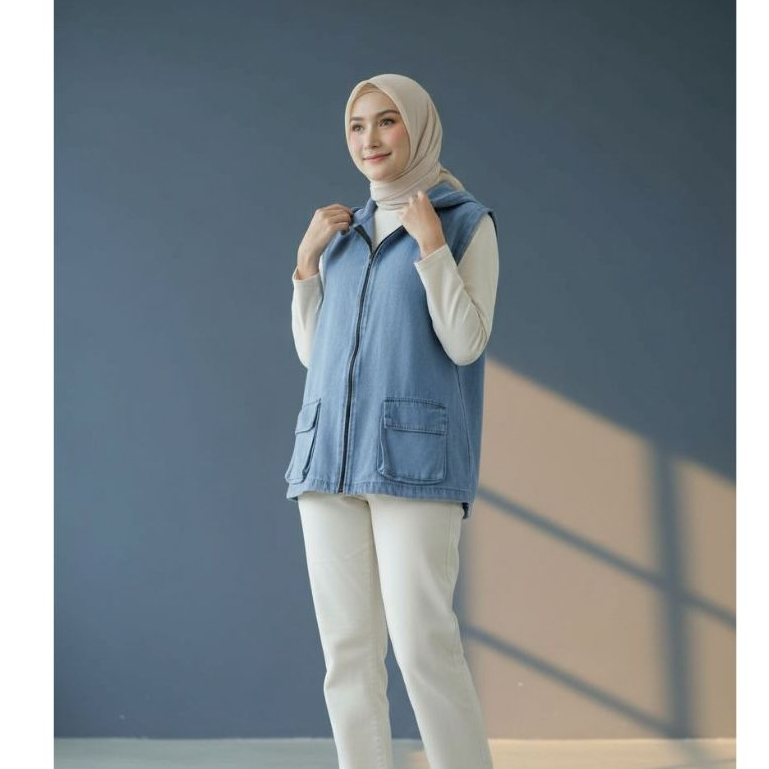 Anyostore Vest Denim Hoodie Zipper Sleeveless V04