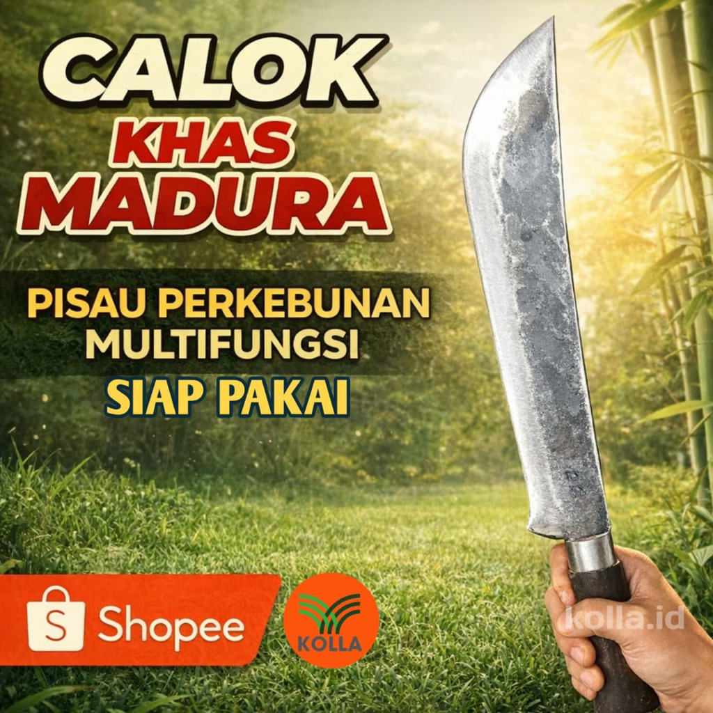 Kolla.id Pisau Calok Ranting Kayu atau Bambu multifungsi Khas Madura Gagang Tembus Anti Copot Bahan 