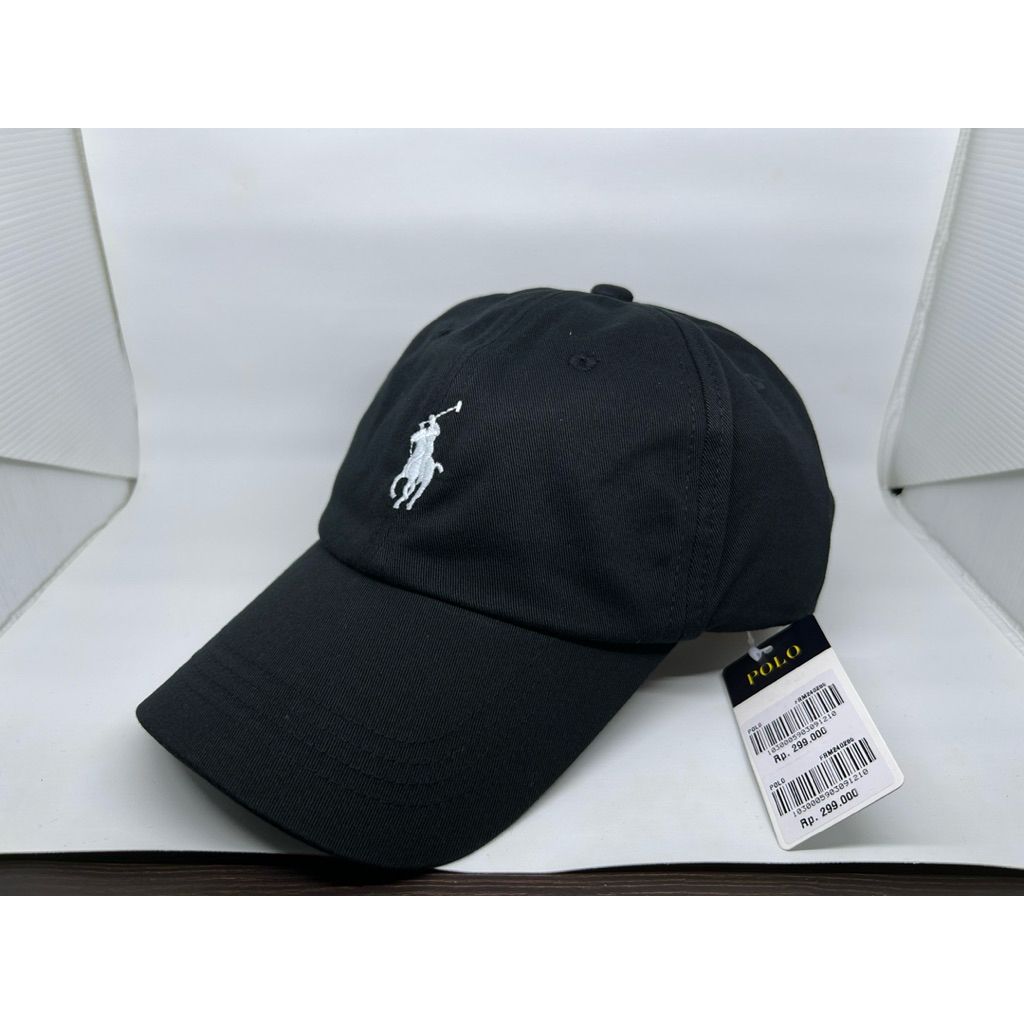 Topi POLO Hitam Kuda Kecil Putih Original