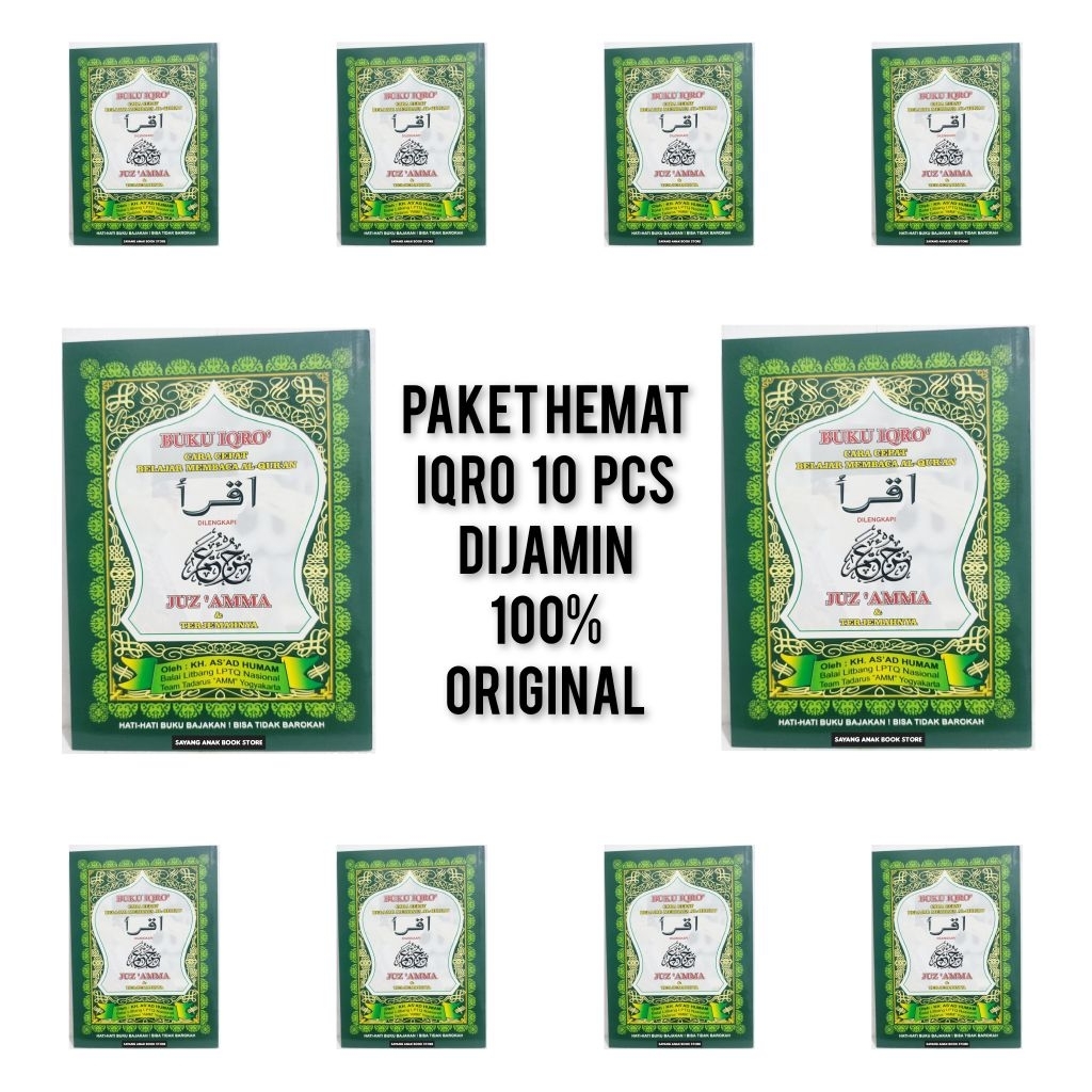Paket 10 Pcs Iqro 1-6 Jilid Hijau Besar + Juz Amma Kertas Cd Original