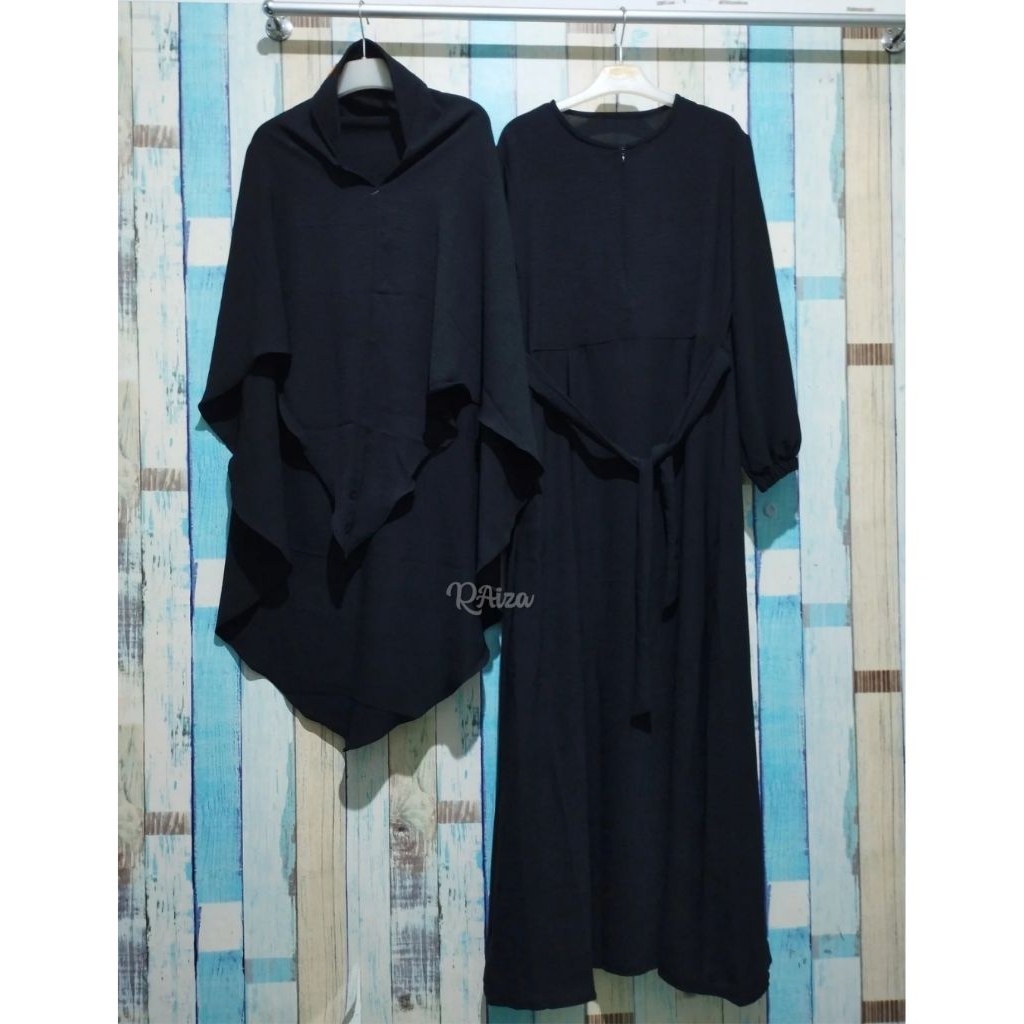 Gamis set Jilbab Polos Hitam