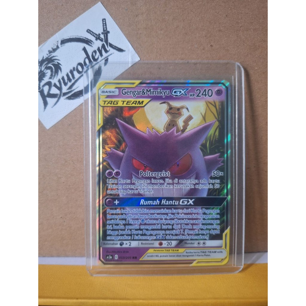 Gengar & Mimikyu GX RR Ac3a 053/205 Tag Team Original Kartu pokemon TCG Indonesia