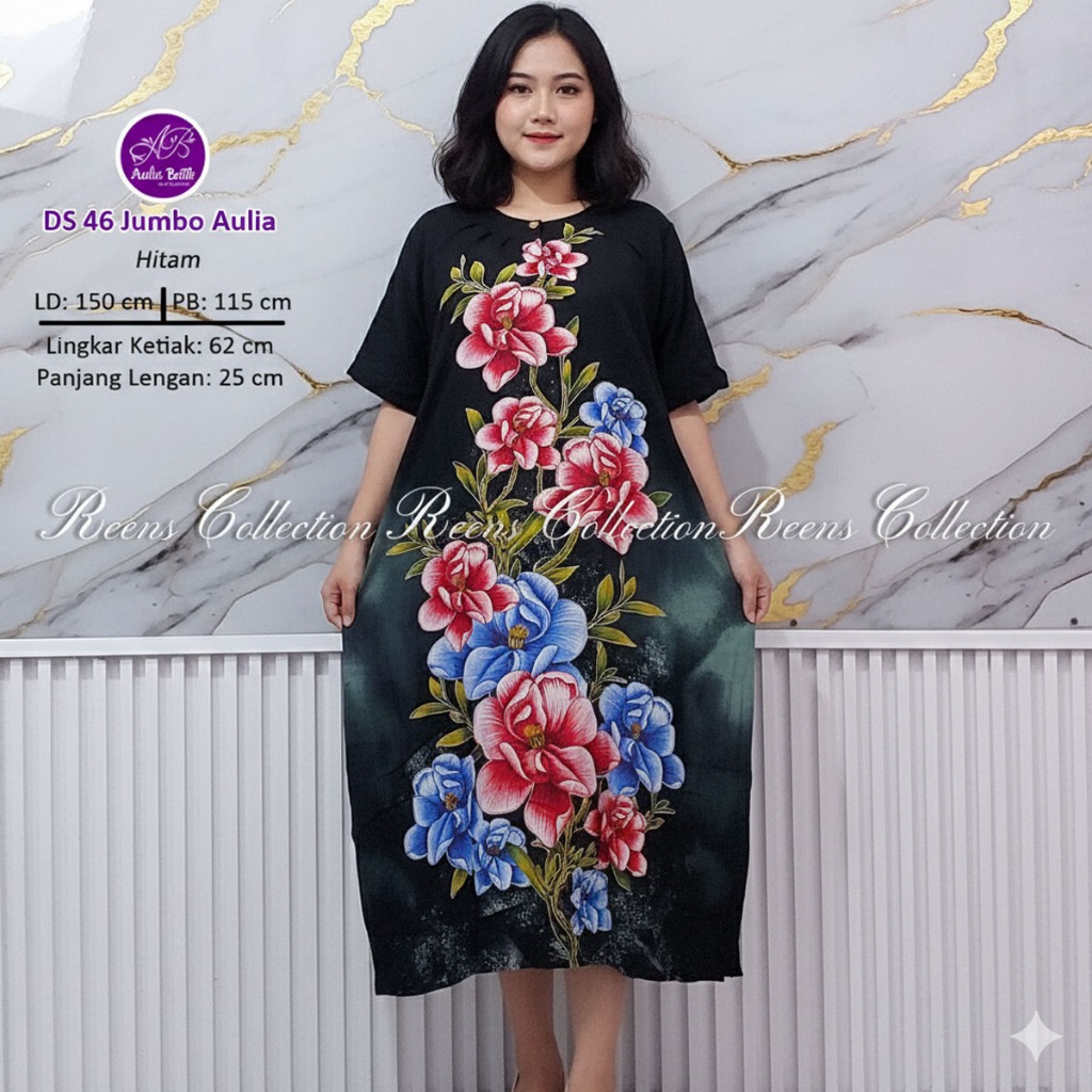 Aulia Batik Daster 46 Jumbo LD 150 cm | Daster Big Size Lengan Pendek 3 Kancing Depan Busui