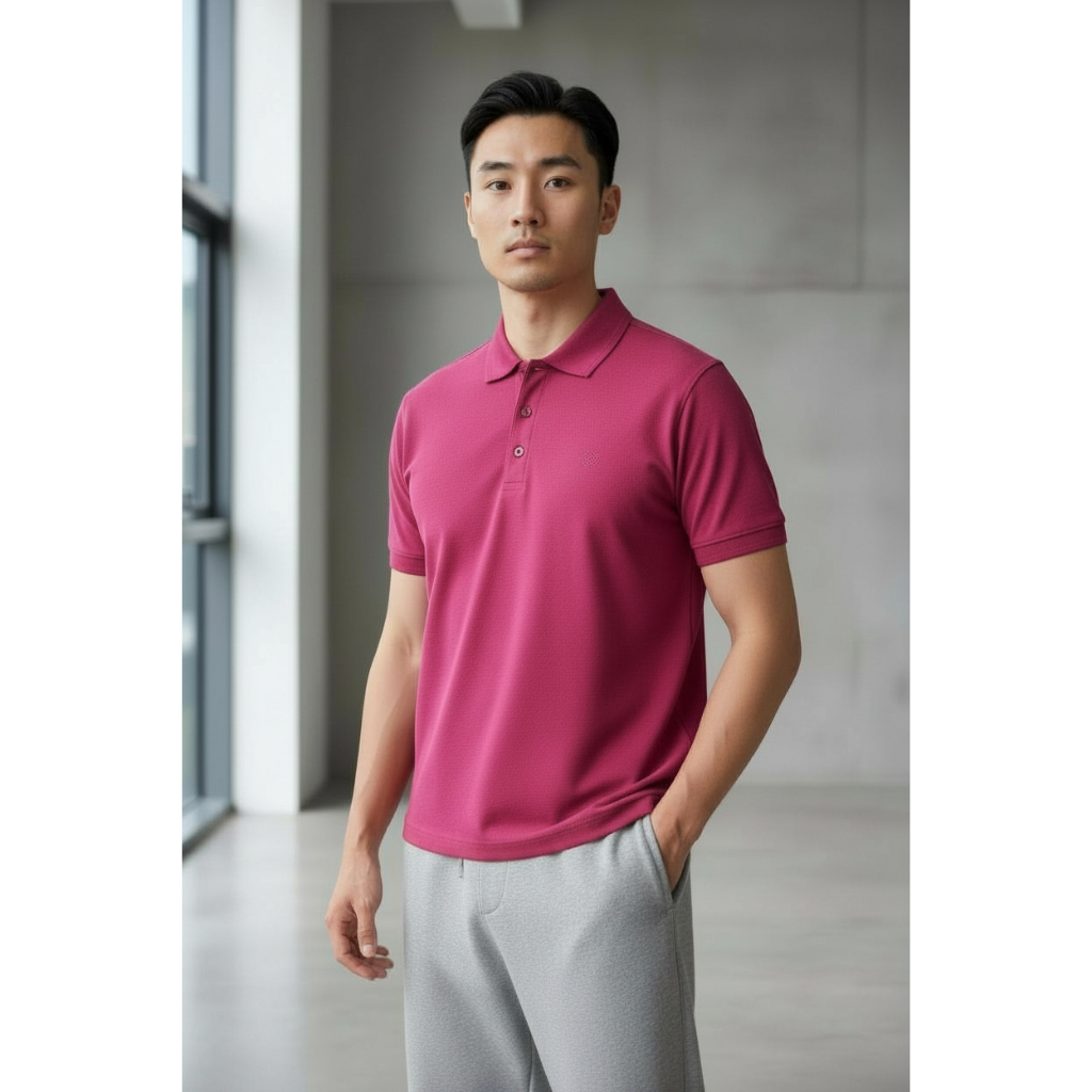 Papa Jeans Kaos Kerah Polo Shirt Lengan Pendek Pink