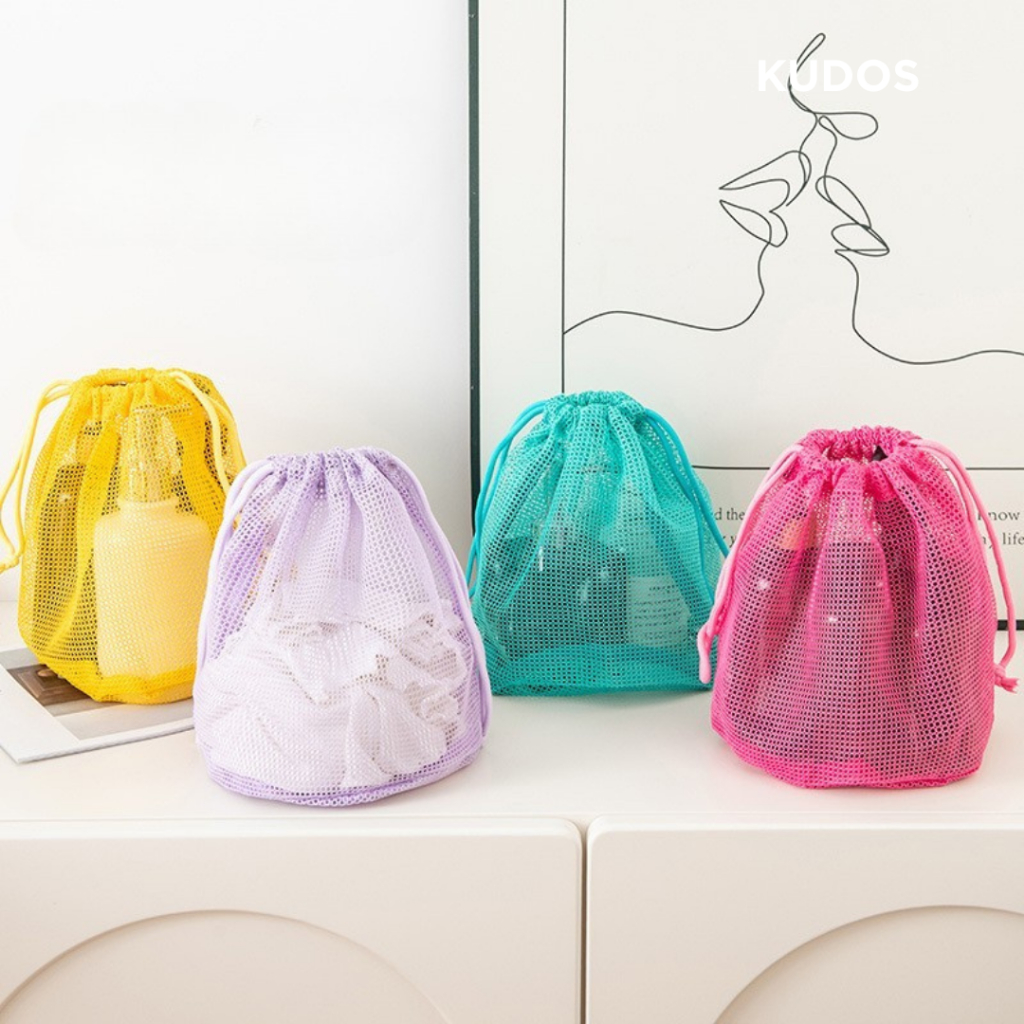 KUDOS Pouch Jaring Serut Mini Mesh Bag Travel Mandi Kosmetik