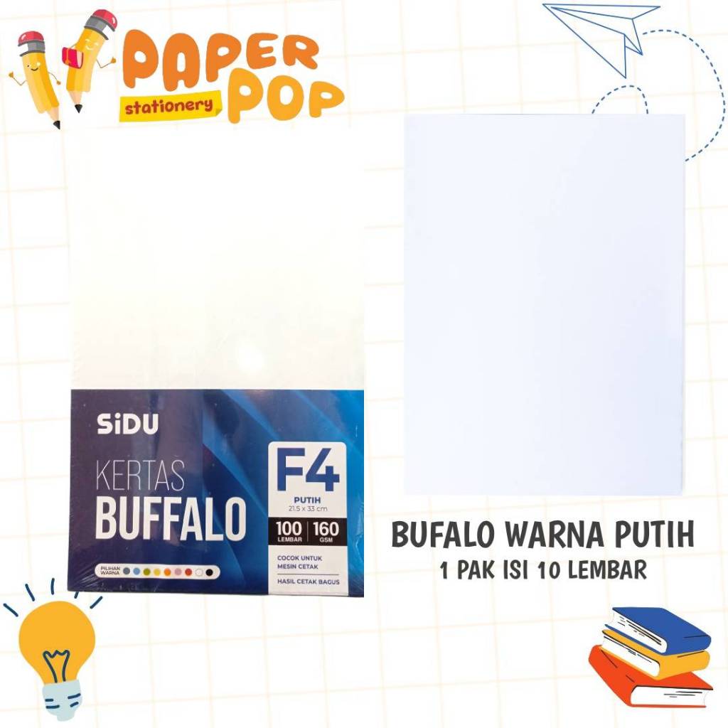 KERTAS BUFFALO SIDU F4 WARNA PUTIH (10Lembar)