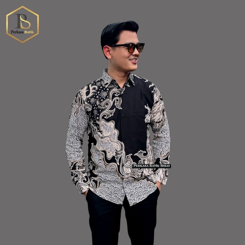 PERKASA BATIK Motif Jayadarma Warna Hitam Coklat Kemeja Batik Pria Lengan Panjang Furing Erro Warna 