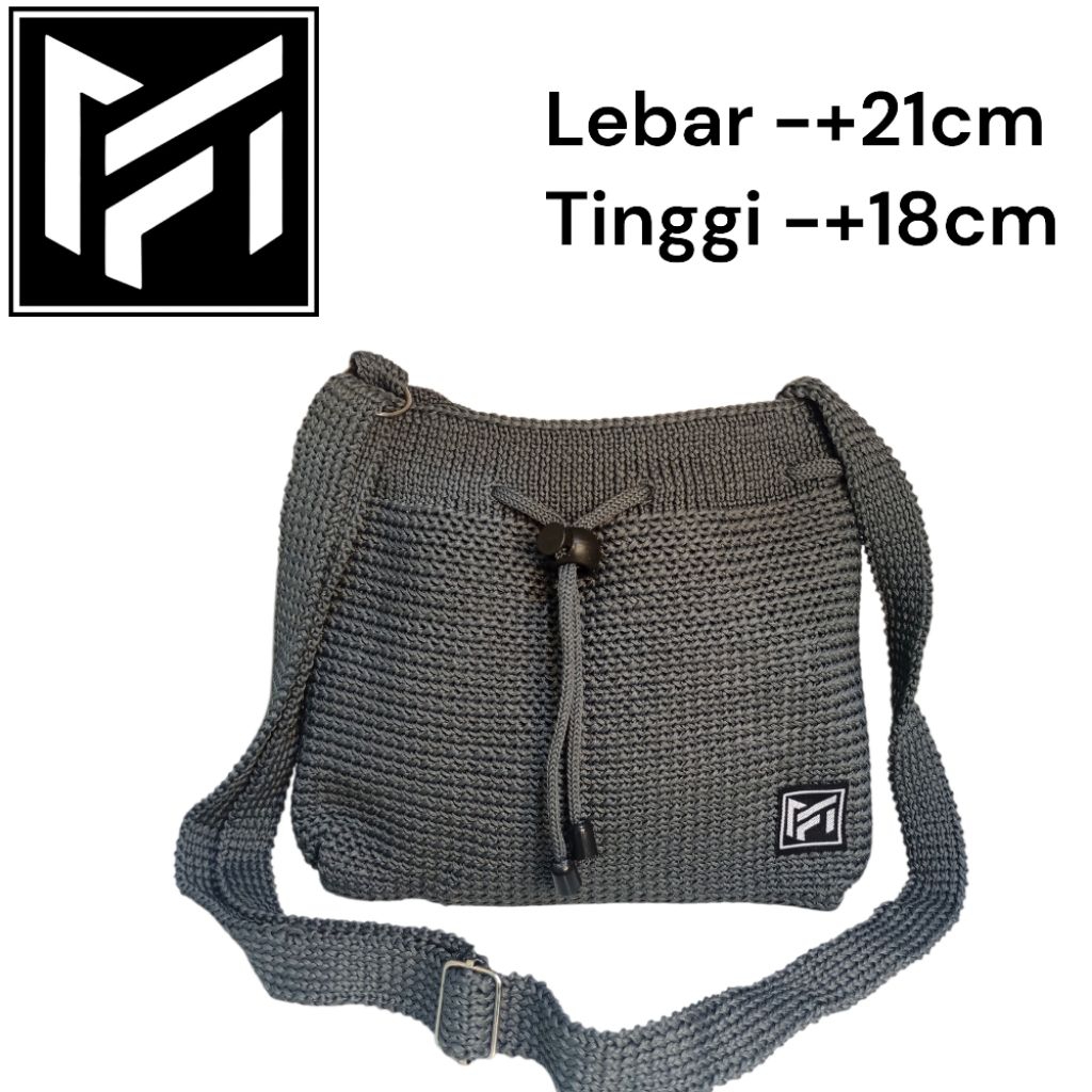 Tas Rajut selempang wanita Model serut lebar motif polos muat hp dompet dan kosmetik