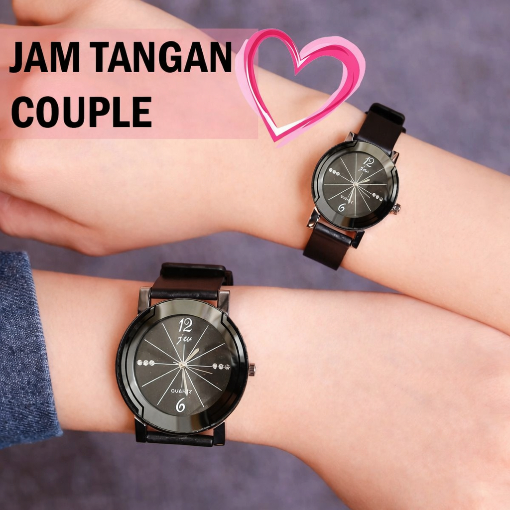 Jam Tangan Couple Lorena Simple Watch Strap Karet Diameter 35mm 25mm Fashion Pria Wanita - Hitam