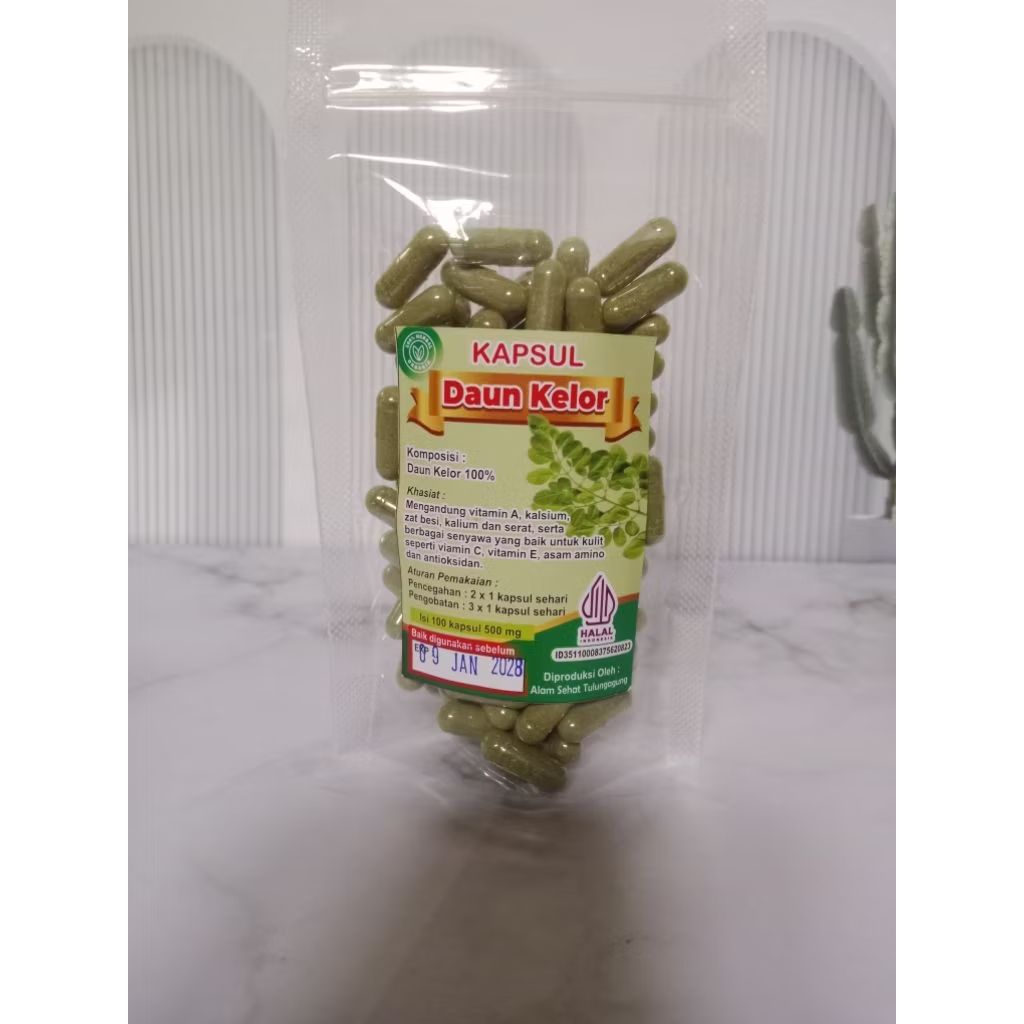 herbal kapsul kelor murni 100% /daun kelor kapsul 1pack isi 100butir" sejuta manfaat asli daun kelor