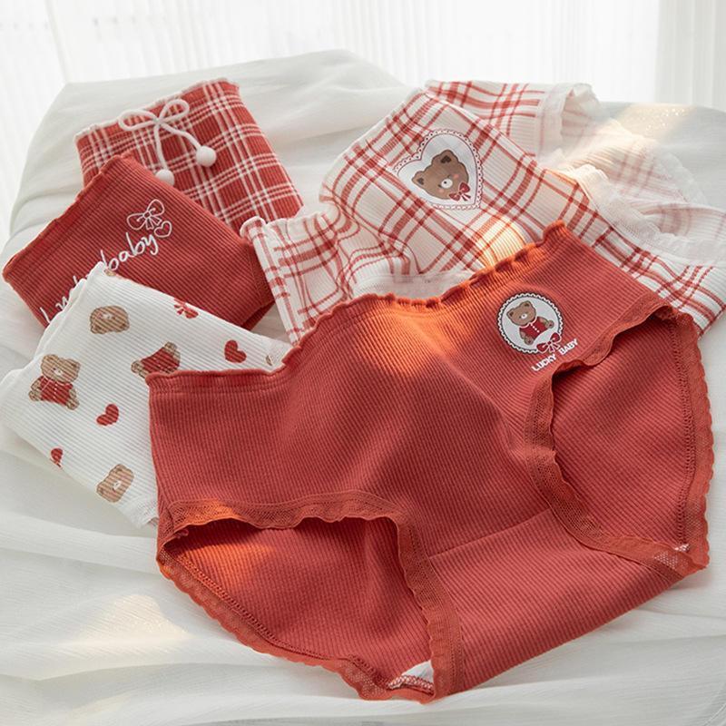 PEACHIE | CD2201 Celana Dalam Wanita Soft Lucu CD Underwear Fashion Jepang Motif Kotak Merah