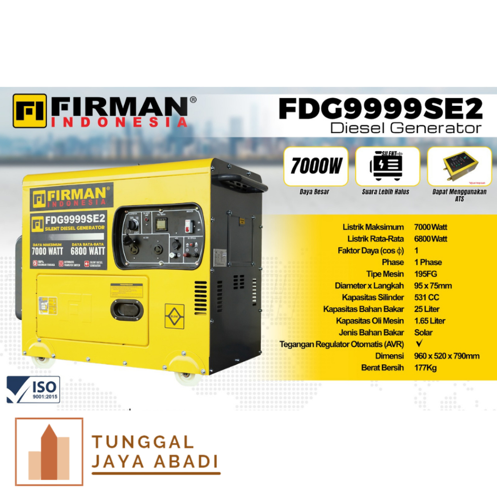 Genset Silent Diesel Solar Firman FDG9999SE2 - 7000 Watt